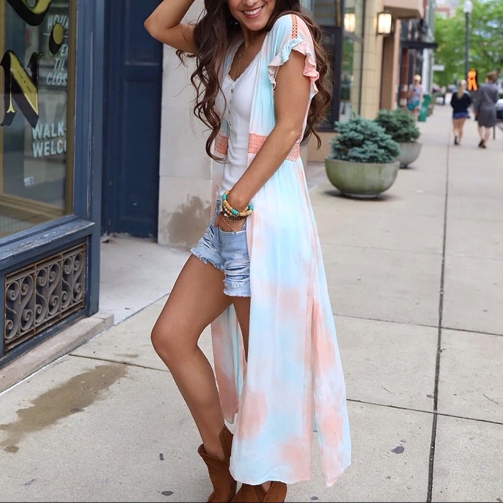 Tie Dye Smocked Kimono Duster